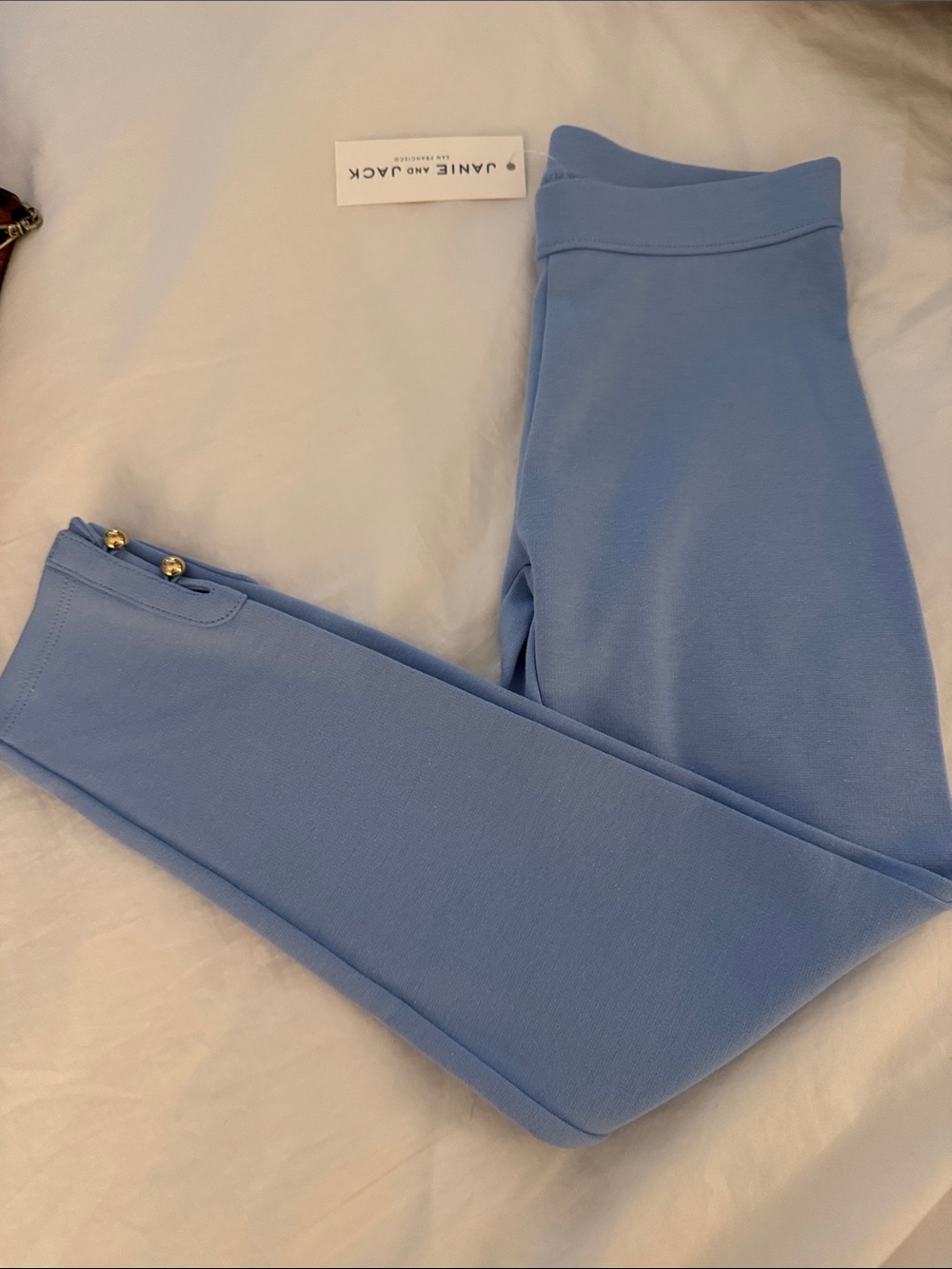 Janie and Jack Light Blue Girls' Leggings with Gold Button Detail
